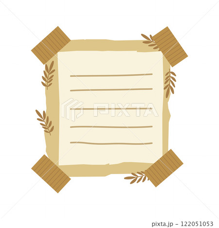 Aesthetic Blank Brown Paper Note Office Stationery with Sticky Tape and Leaf Decoration Aesthetic Blank Brown Paper Note Office Stationery with Sticky Tape and Leaf Decoration 122051053