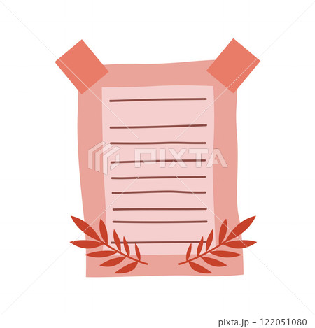 Aesthetic Blank Pink Paper Note Office Stationery with Sticky Tape and Leaf Decoration Aesthetic Blank Pink Paper Note Office Stationery with Sticky Tape and Leaf Decoration 122051080
