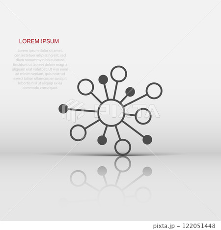 Hub network connection sign icon in flat style. Dna molecule vector illustration on white isolated background. Atom business concept. Hub network connection sign icon in flat style. Dna molecule vector illustration on white isolated background. Atom business concept. 122051448