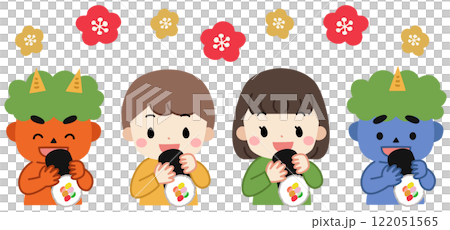 節分節上惡魔和孩子吃江八卷的插圖 節分節上惡魔和孩子吃江八卷的插圖 122051565