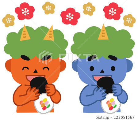 節分で恵方巻を食べる鬼たちのイラスト 122051567
