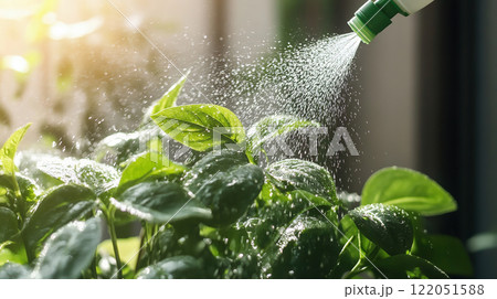 植物に霧吹きを使って水やり 122051588