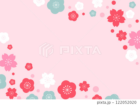 梅の花と桃の花が咲く和風な花柄の背景2 122052020