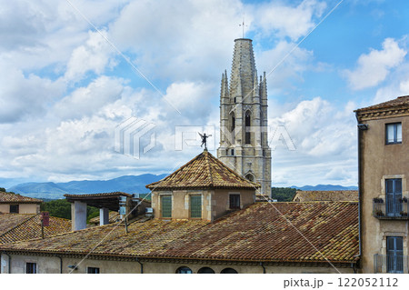 Spain Girona - September 18, 2017: bell Tower of the Cathedral Spain Girona - September 18, 2017: bell Tower of the Cathedral 122052112