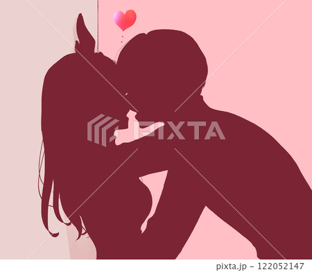 壁ドンをする男女 冬 影絵 壁ドンをする男女 冬 影絵 122052147