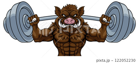 Boar Razorback Hog Weight Lifting Gym Mascot 122052230