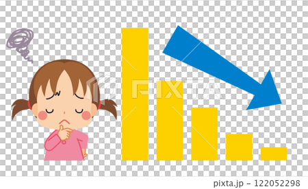 Illustration of a cute little girl worried about a falling graph White background Vector Clip art Illustration of a cute little girl worried about a falling graph White background Vector Clip art 122052298