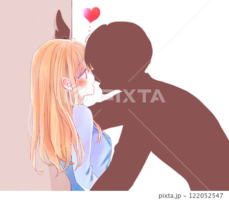 壁ドンをする男女 会社員 シルエット 壁ドンをする男女 会社員 シルエット 122052547