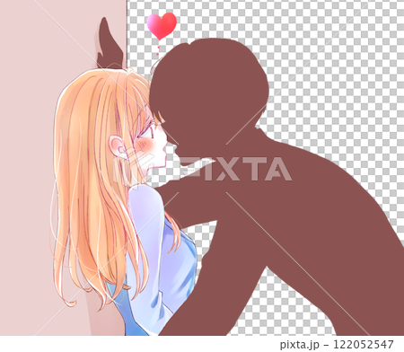 壁ドンをする男女 会社員 シルエット 壁ドンをする男女 会社員 シルエット 122052547