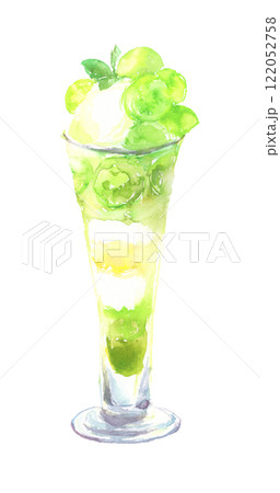 フルーツパフェの水彩イラスト – シャインマスカット 122052758