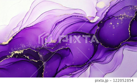 高級感のある大理石風背景イラスト マーブル模様アルコールインクアート 紫色 ゴールド 素材 AI生成 122052854