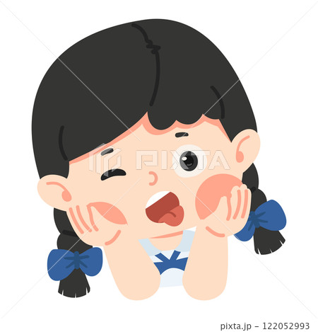 Playful Cartoon Girl Winking with Braids 122052993