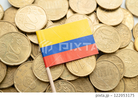Colombia flag on coins background, finance and accounting, banking concept. 122053175