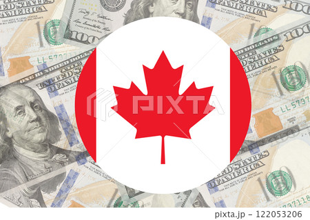 UK United Kingdom flag on Euro banknotes money, finance investment business. 122053206