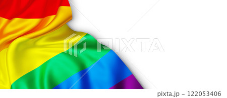 Pride month concept design of rainbow flag isolated on white background with copy space 3D render Pride month concept design of rainbow flag isolated on white background with copy space 3D render 122053406