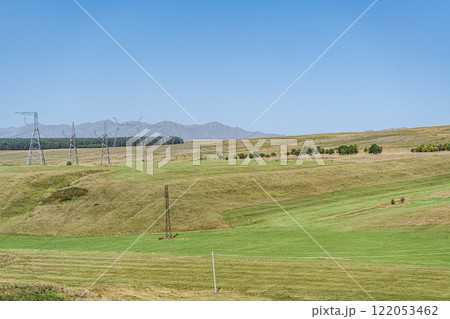 High voltage electricity tower landscape in Georgia 122053462