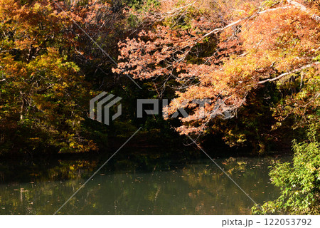 紅葉が湖畔を彩る震生湖 紅葉が湖畔を彩る震生湖 122053792