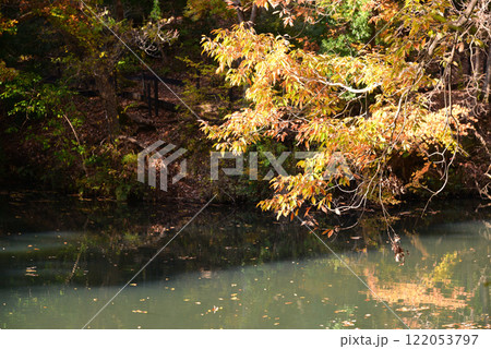 紅葉が湖畔を彩る震生湖 紅葉が湖畔を彩る震生湖 122053797