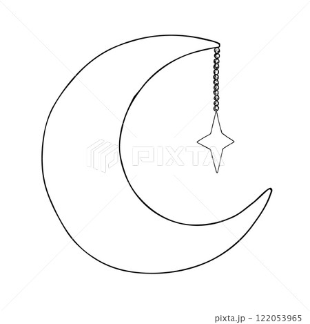 Vector Islamic arabian crescent moon with star on chain. Graphic illustration isolated on background. Muslim hand drawn line sketch, holiday Ramadan Kareem or Eid Al Adha 2025. For designers, prints Vector Islamic arabian crescent moon with star on chain. Graphic illustration isolated on background. Muslim hand drawn line sketch, holiday Ramadan Kareem or Eid Al Adha 2025. For designers, prints 122053965