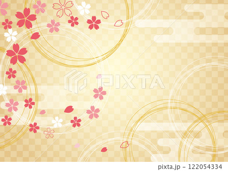 桜の花が咲く和風な春の和柄背景素材3 122054334