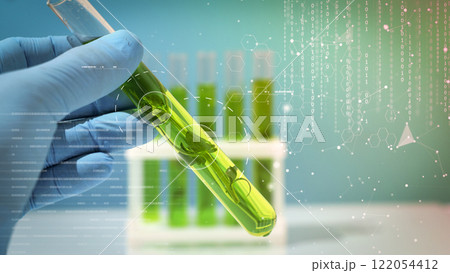Plant in test tube bio laboratory. Biology, science, biotechnology concept. 122054412