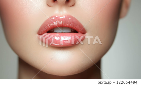 Glossy pink lips. Fashion, beauty concept 122054494