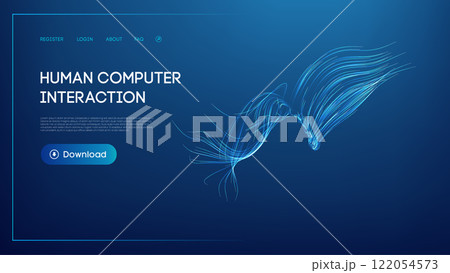 Flowing curved blue lines depicting human computer interaction concepts 122054573