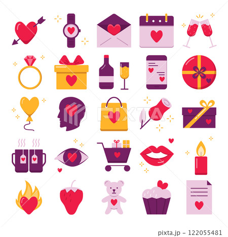 Valentines day icon set in flat style 122055481