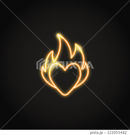 Heart on fire glowing orange neon sign Heart on fire glowing orange neon sign 122055482