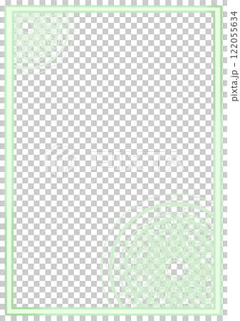 抹茶ラテをイメージした色あいの手書き風のフレームと円形レースの背景フレーム 122055634