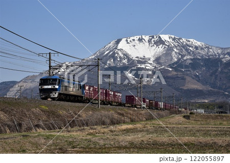 伊吹山麓　東海道本線　近江長岡を行く　EF65牽引　下り長大貨物列車 122055897