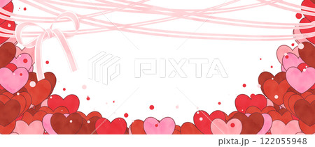 ハートとリボンのフレーム（横長） 122055948
