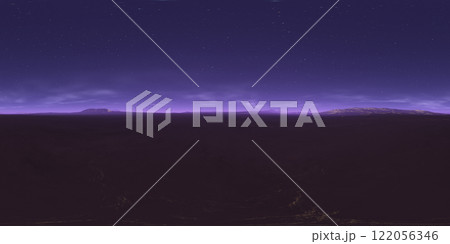 360 degree starry night sky texture, night alien desert landscape. Equirectangular projection, environment map, HDRI spherical panorama. 122056346