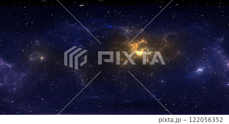 360 degree stellar system and gas nebula. Panorama, environment 360 HDRI map. Equirectangular projection, spherical panorama. Virtual reality background. 122056352