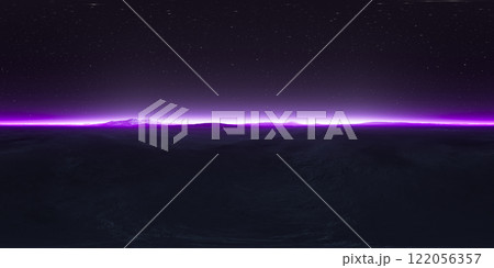 360 degree starry night sky texture, night alien desert landscape. Equirectangular projection, environment map, HDRI spherical panorama. 122056357