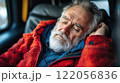 Exhausted bus passenger napping. High quality illustration 122056836