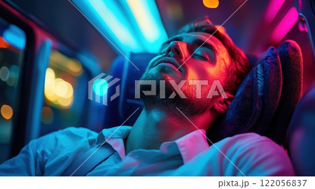 Exhausted bus passenger napping. High quality illustration 122056837