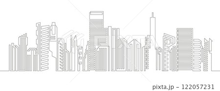 Continuous line drawing of house and residential building concept with a panoramic view 122057231
