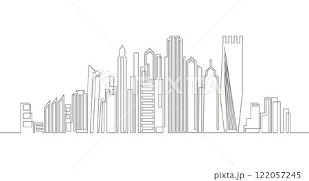 Continuous line drawing of house and residential building concept with a panoramic view Continuous line drawing of house and residential building concept with a panoramic view 122057245