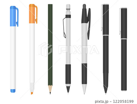 鉛筆、ボールペン、シャープペン、蛍光ペンのセット 122058199