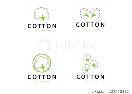 cotton logo design flower soft cotton organic plant textile material clothing illustration template 122058536