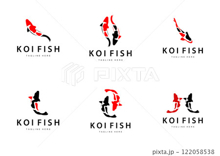 Koi Fish Logo Design, Chinese Lucky And Triumph Ornamental Fish Vector, Company Brand Gold Fish Collection Bundle Set 122058538