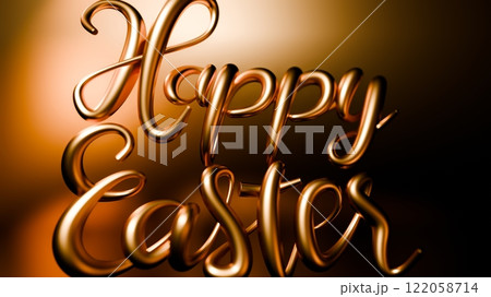 Text Happy Easter in gold. Abstract 3D illustratio 122058714