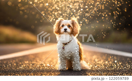 夕陽に輝く犬の肖像：温かいボケと愛らしい瞬間 122059789