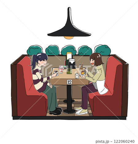飲食店でお茶をする2人の女性のイラスト 122060240