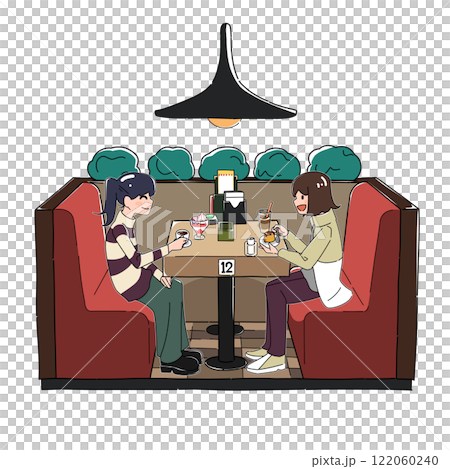 飲食店でお茶をする2人の女性のイラスト 122060240