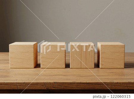 横に並べられた無地の木製キューブ 122060315