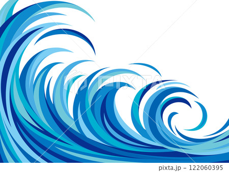 荒れた大波のようにロールするブルーのグラフィック 122060395