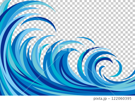 荒れた大波のようにロールするブルーのグラフィック 122060395
