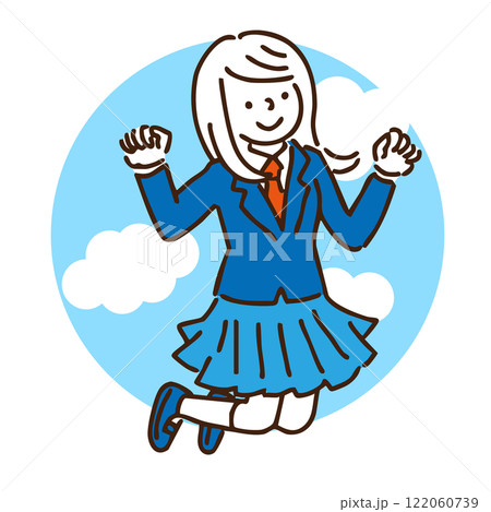 ジャンプする制服姿の女子のイラスト ジャンプする制服姿の女子のイラスト 122060739